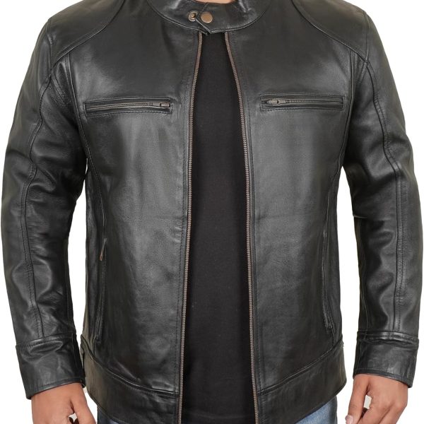 Real Lambskin Leather Jacket Men – Biker Style Zip Up Mens Motorcycle Jackets Outerwear